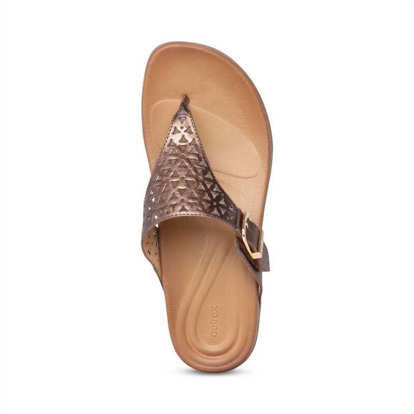 NEW AETREX rita adjustable thong sandal in bronze - Picture 2 of 3